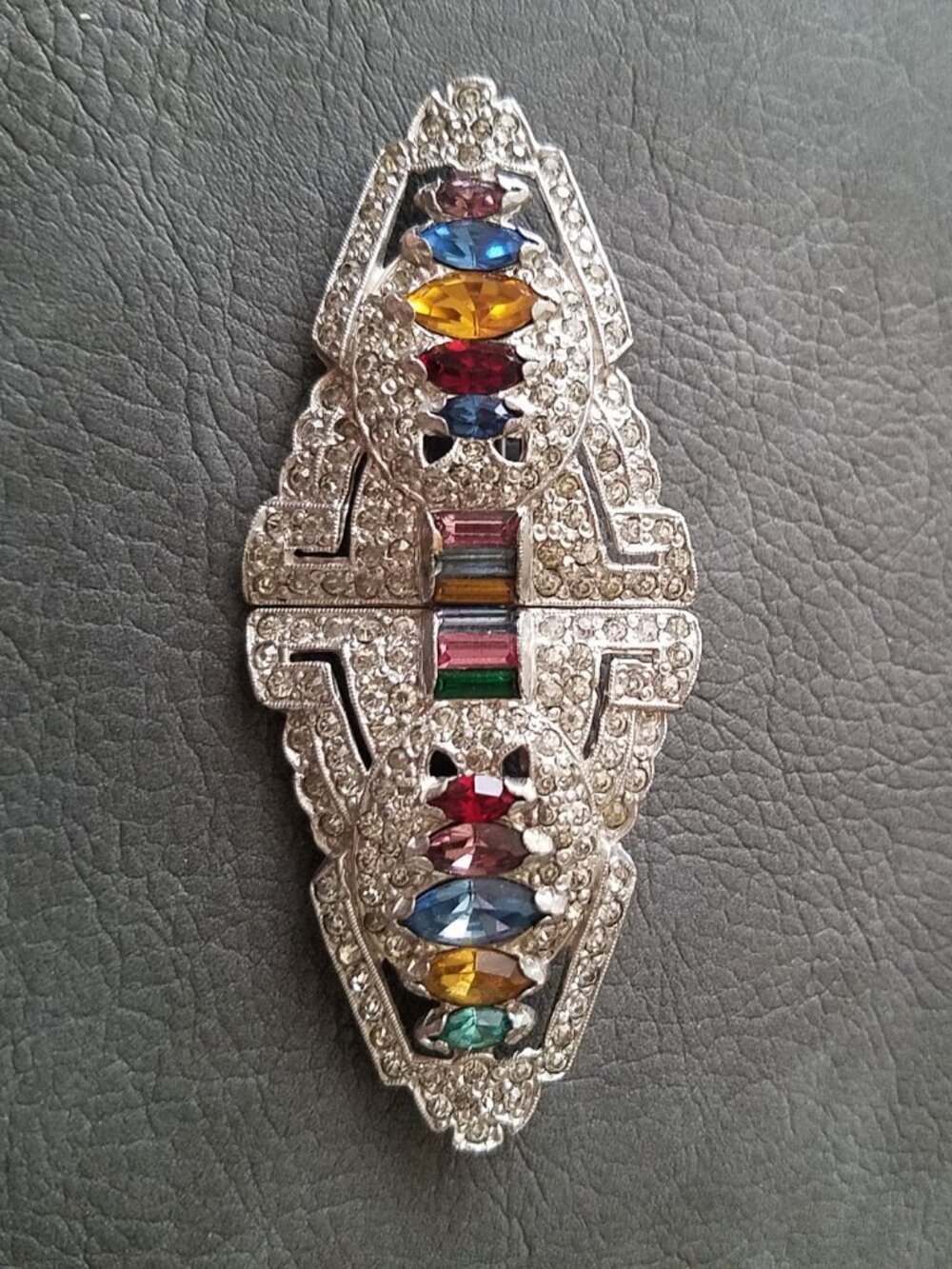 Vintage Trifari Alfred Philippe Pair Clips Multicolor Rhinestone Brooch